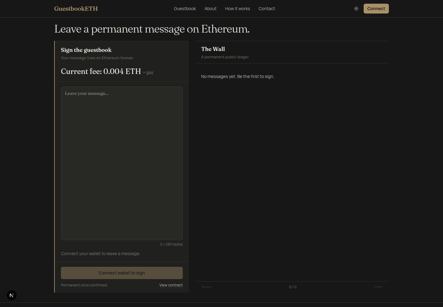 GuestbookETH desktop interface screenshot 1
