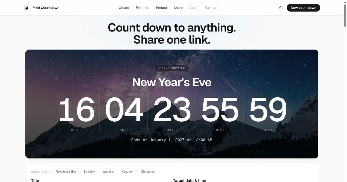 Pixel Countdown project interface — Stateless Countdown Web App