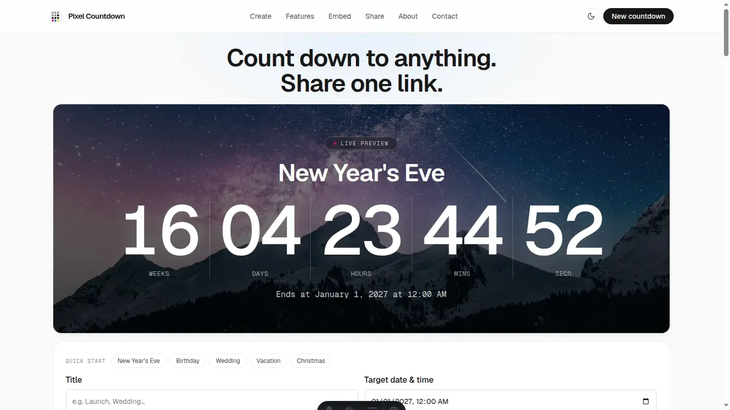 Pixel Countdown desktop interface screenshot 1